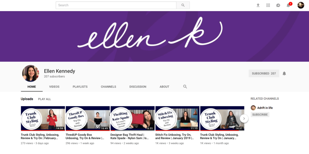 Ellen K Logo Branding YouTube Screenshot