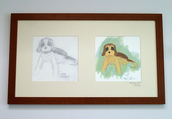 Framed Doggie Pencil Sketch Final Color Render